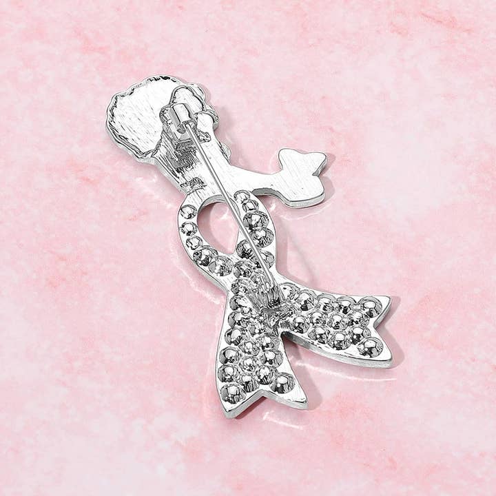 Sensibling Corp. - Wholesale Brooch - Stone Paved Pink Ribbon Enamel Afro Woman Pin Brooch2