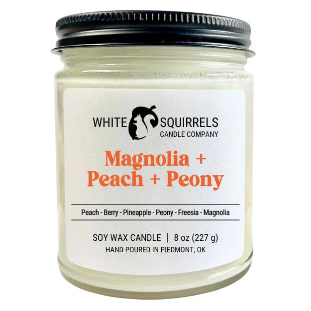 Magnolia + Peach +Peony - Barattolo di vetro con lato dritto da 8 once per la vendita all'ingrosso da parte di White Squirrels Candle Co