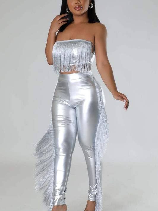 Fashion Combination - Wholesale Top & Skirt Set - Women's - fringes tube and faux leather tights set17