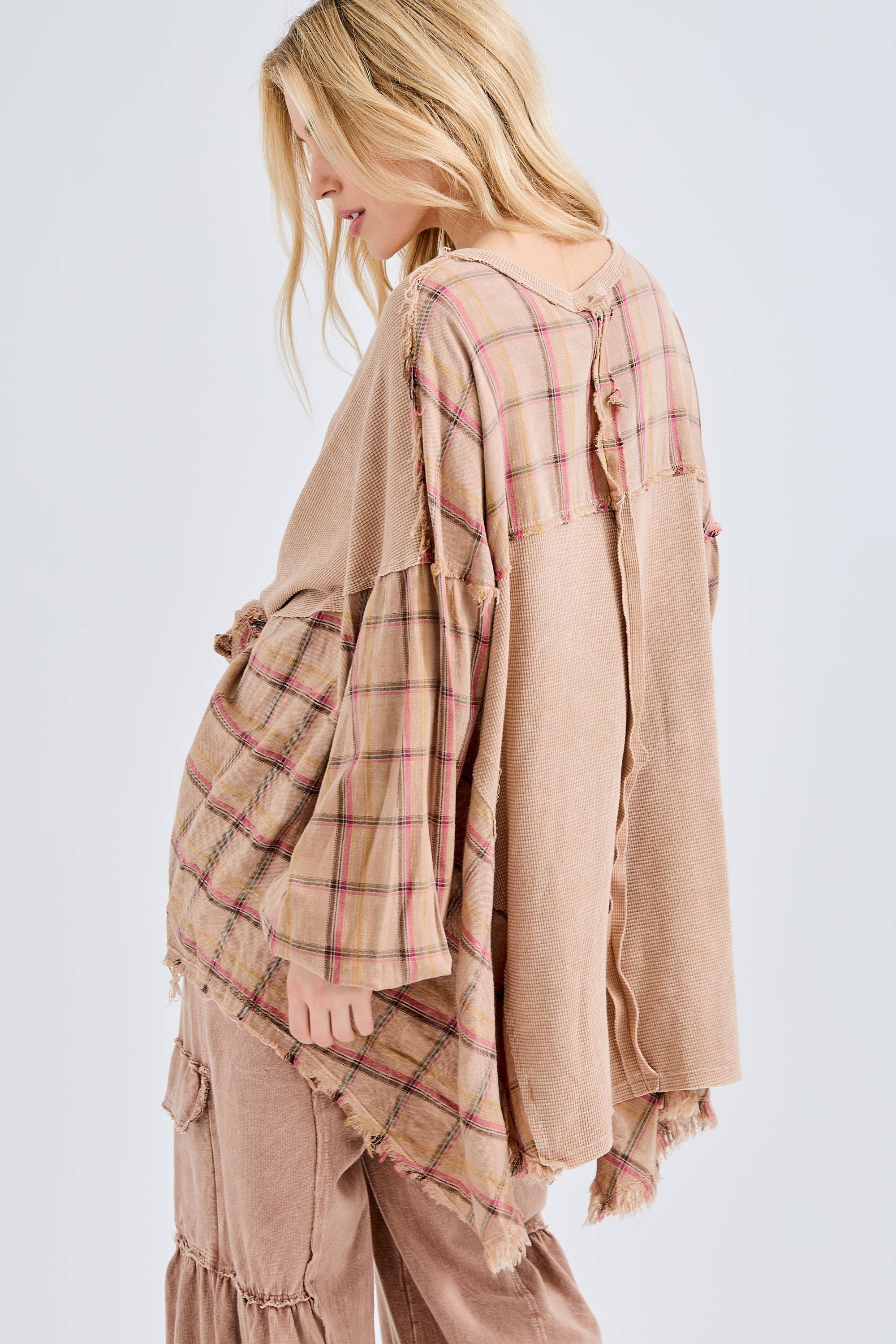 J.Her - Vente Tunique – femme - Top surdimensionné Boho avec flanelle à carreaux, taille HT41449