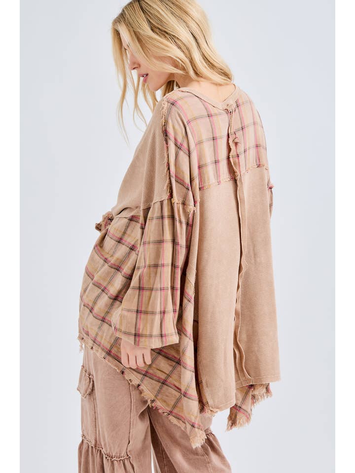 J.Her - Vente Tunique – femme - Top surdimensionné Boho avec flanelle à carreaux, taille HT41449