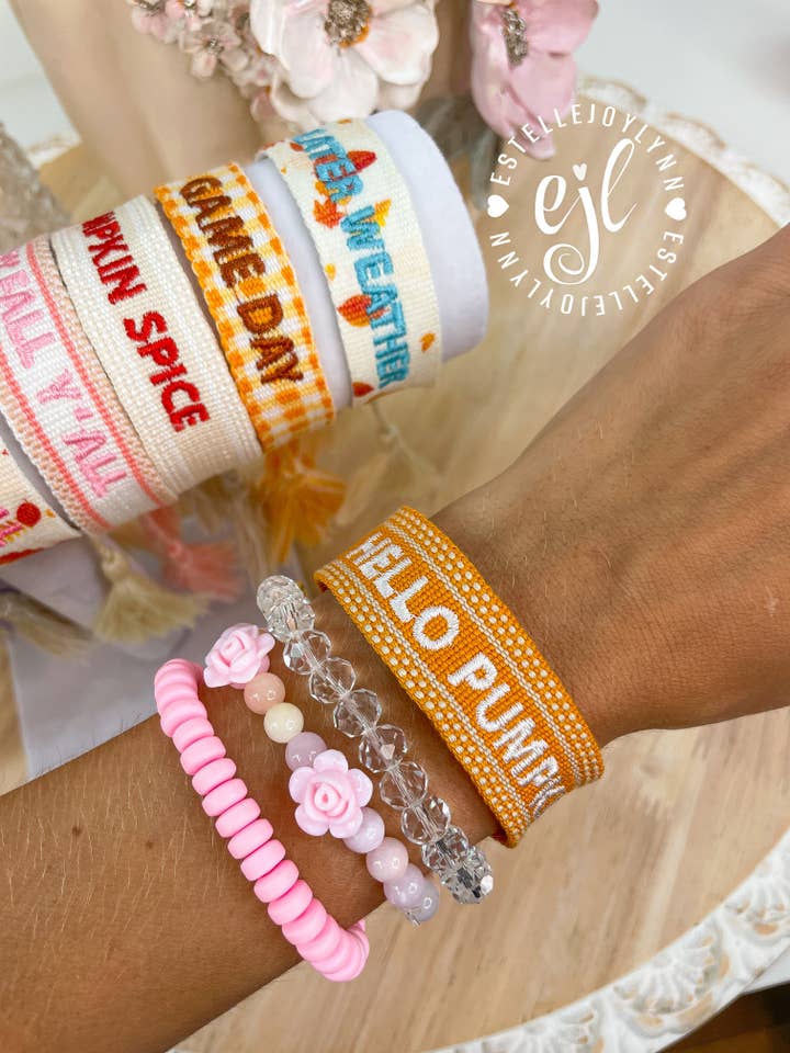 Pumpkin Fall Bracelet / Embroidered Bracelet for wholesale by EstelleJoyLynn, LLC