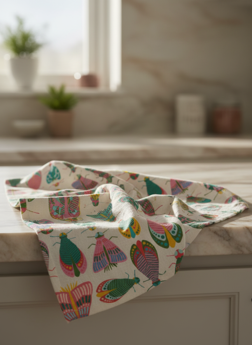 Rebecca Jane Woolbright - Wholesale Tea Towel - Spring Glow Tea Towel – Colorful Moth Linen Kitchen Towel4