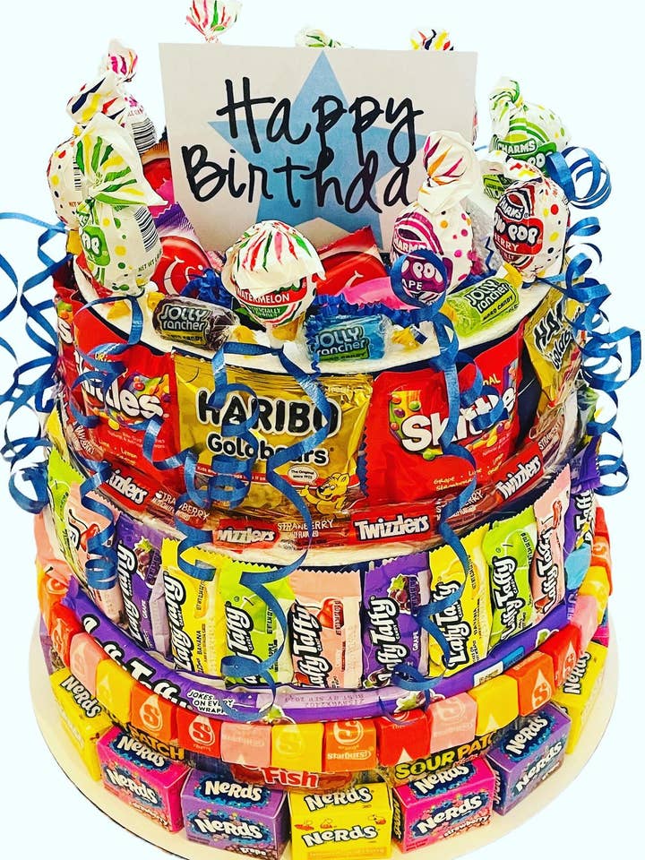Large Birthday Surprise Candy Cake (Non-Chocolate) for wholesale by Candy Cake Explosion