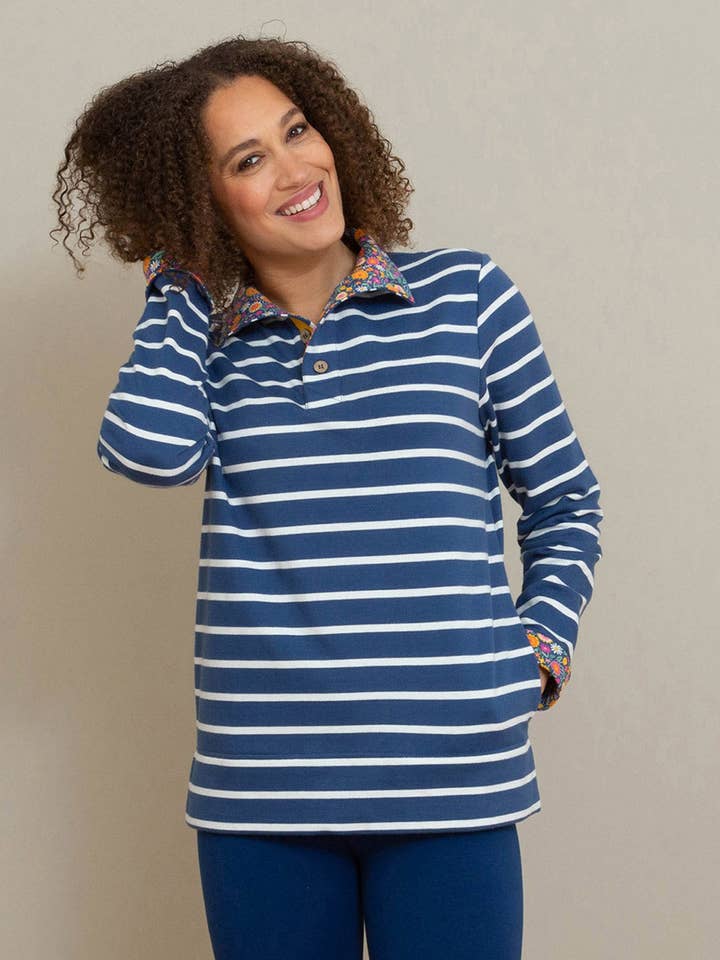 Weymouth button neck sweatshirt navy for wholesale by Kite Clothing