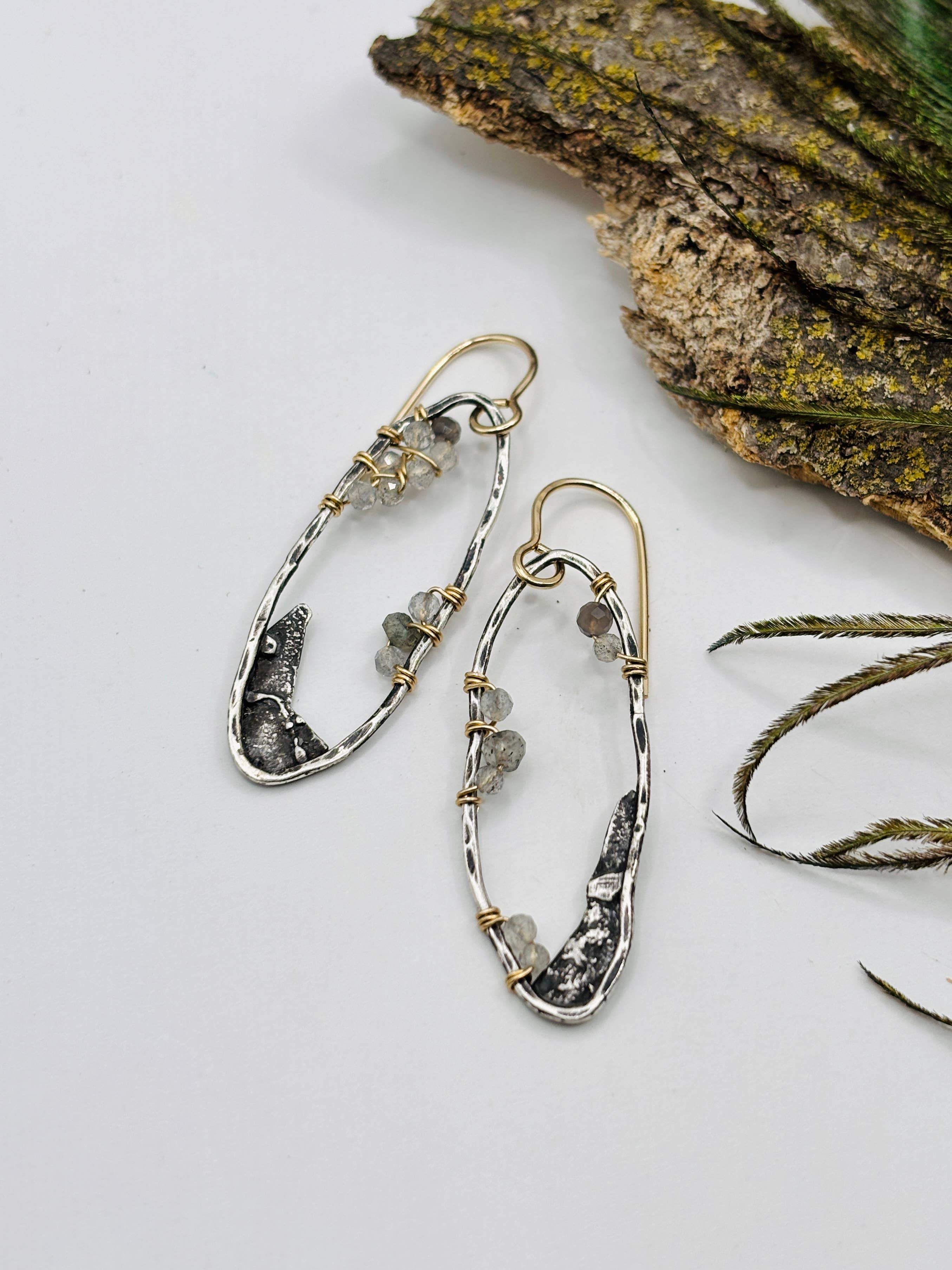 Rachel Renee Jewelry - Wholesale Dangle Earrings - ANKICA Reticulated Goddess Geode Earrings in Smoky Grey4