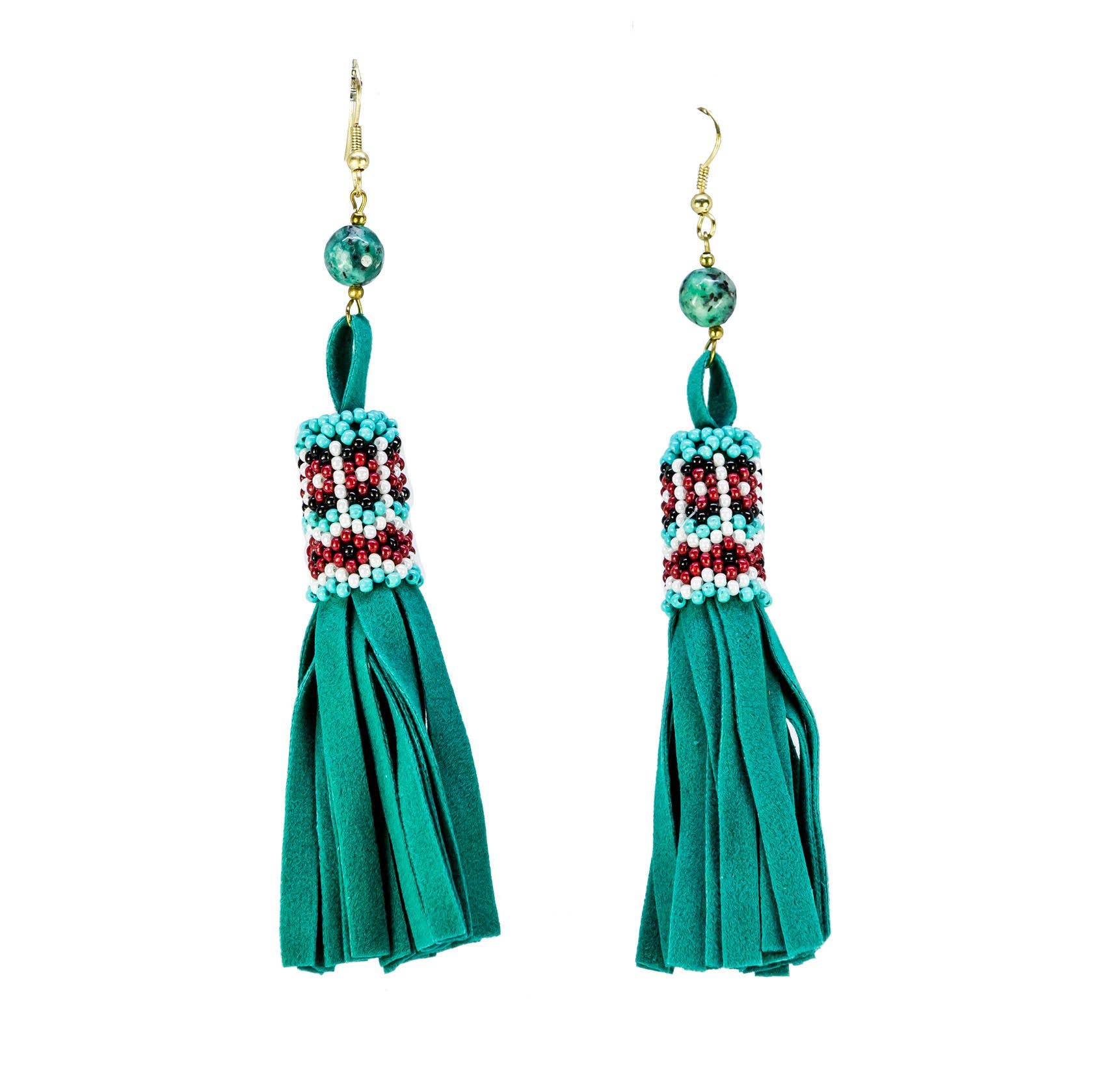 Status Collections - Wholesale Tassel earrings - Teal Leather E/R
