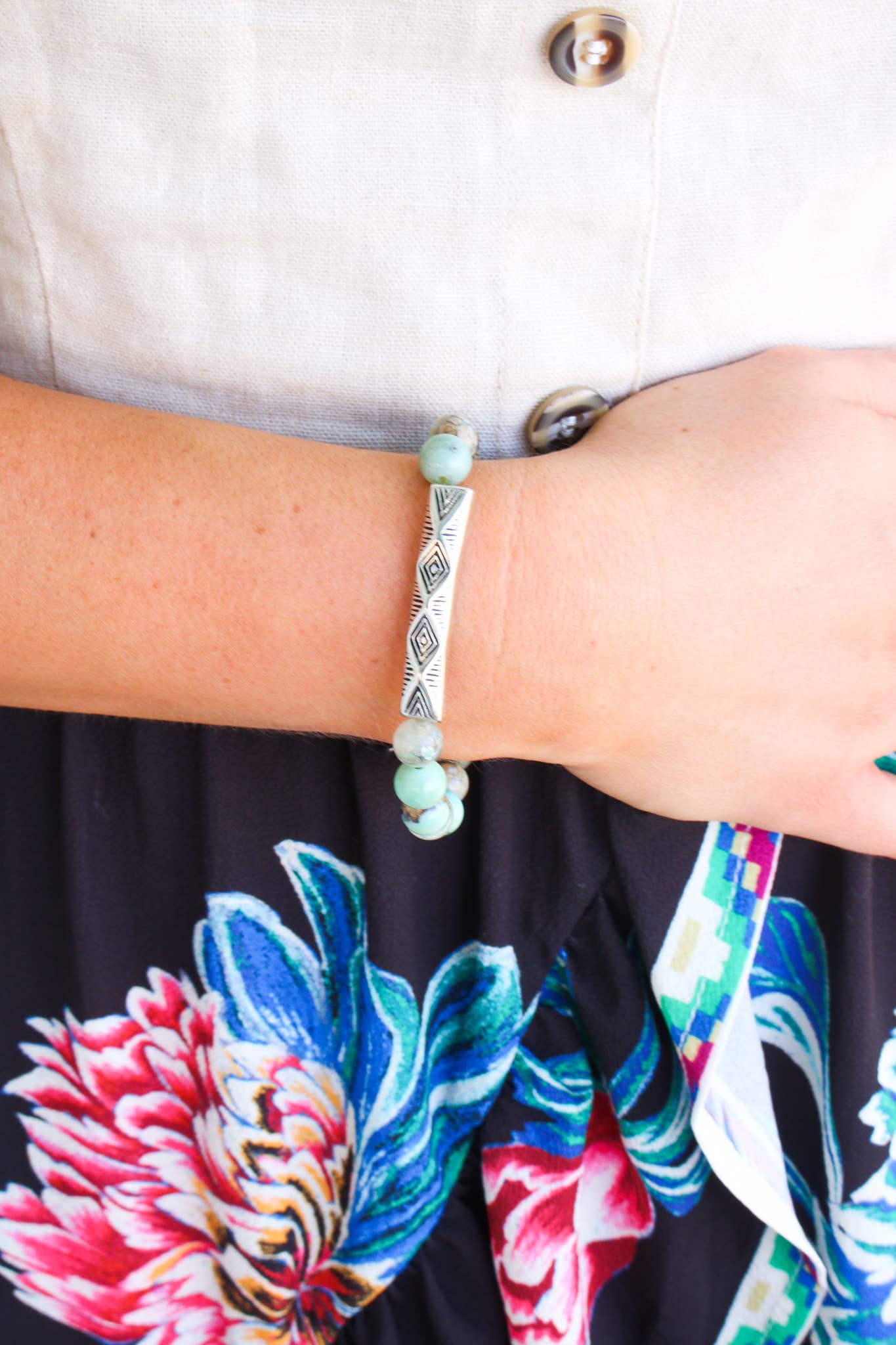 Aroma Couture & Co - Wholesale Beaded Bracelet - Aztec Larimar Lava Diffuser Bracelet (silver)1