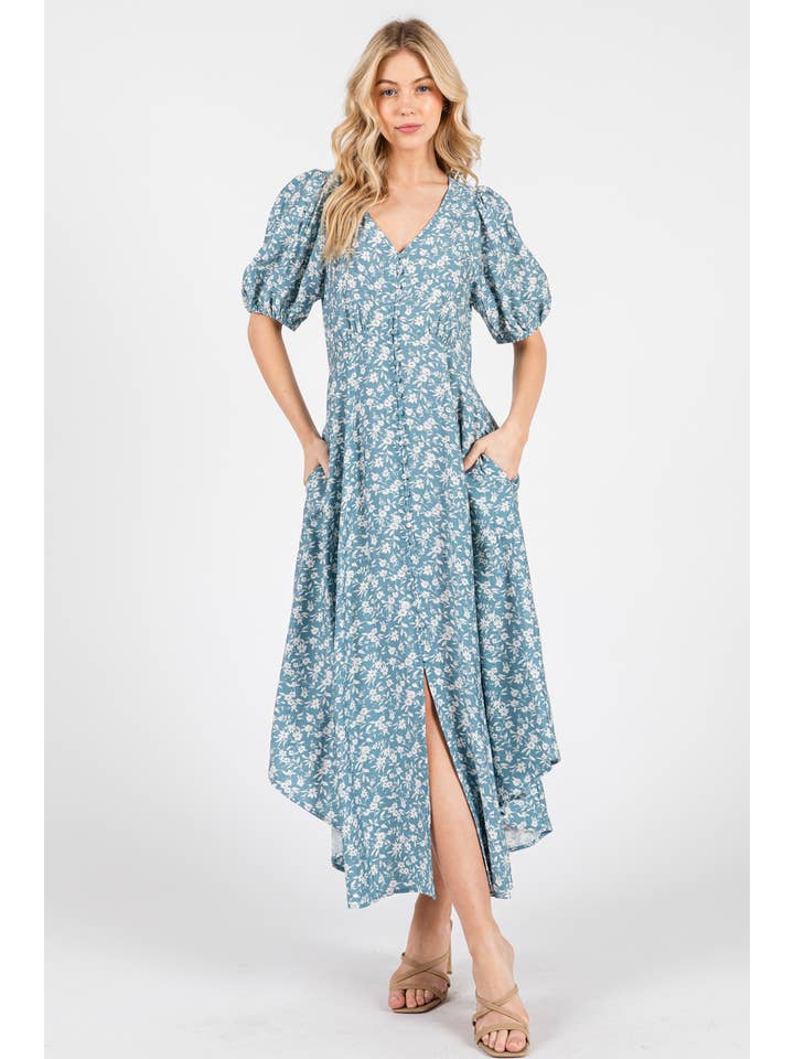 Calista - Wholesale Dress – Women's - SHORT SLEEVE SELF COVER BUTTON DETAIL MIDI DRESS - VD60696