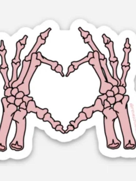 Skeleton Heart Hands Sticker Qty. 1| Skeleton Stickers| Heart Hands Stickers| Valentines Day Stickers| Halloween Stickers| Heart Stickers for wholesale by The Haus of Holly