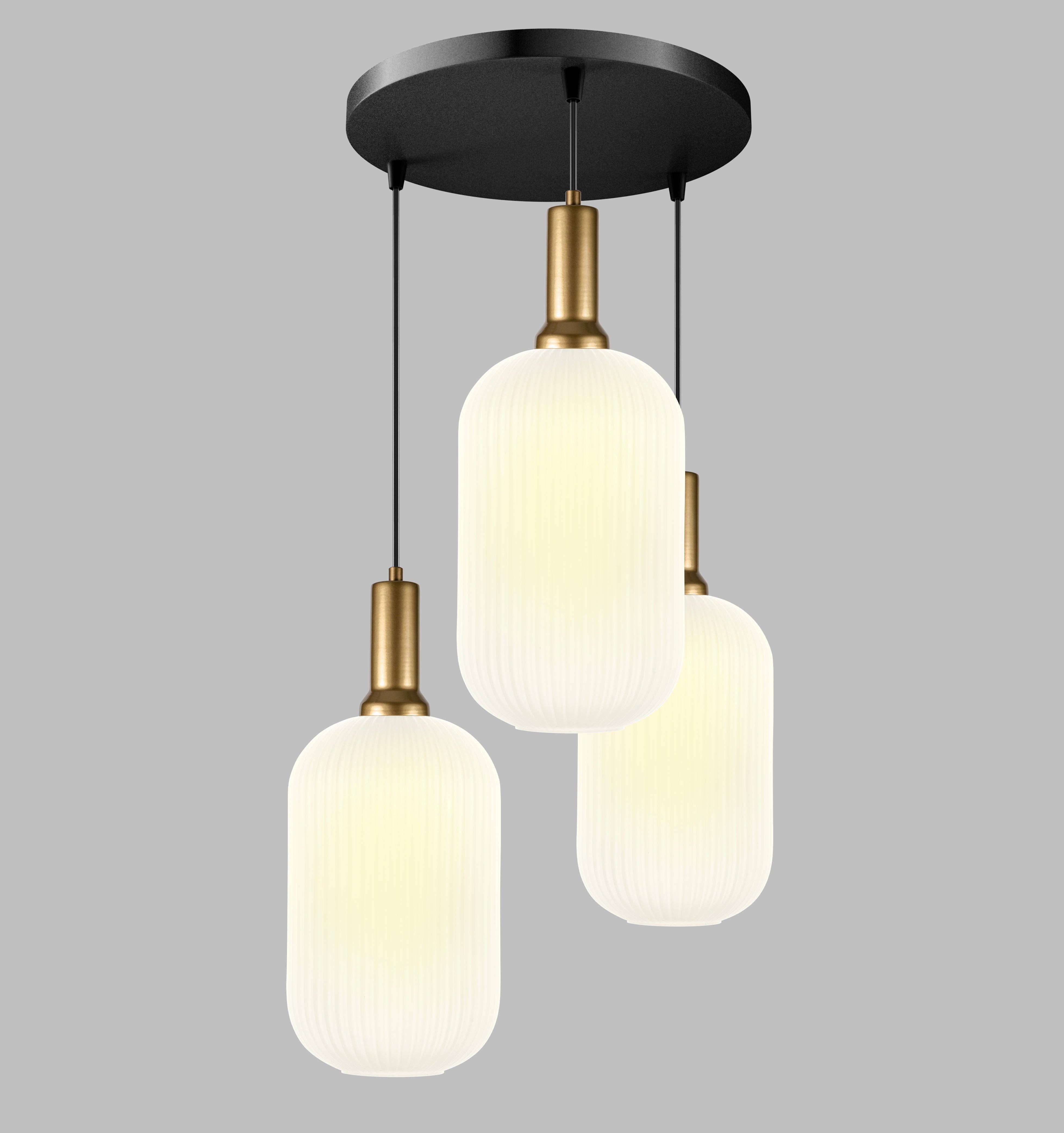 Eclipse Lighting - Wholesale Chandelier/Hanging Light - XL Amber Ribbed Glass Multi Pendant Light for Stairs, Mid-Century Modern Custom made Chandelier Light for Architects and Interior Designers12