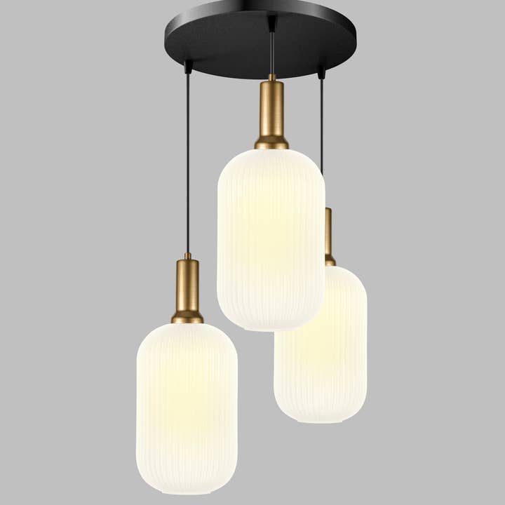 Eclipse Lighting - Wholesale Chandelier/Hanging Light - XL Amber Ribbed Glass Multi Pendant Light for Stairs, Mid-Century Modern Custom made Chandelier Light for Architects and Interior Designers12