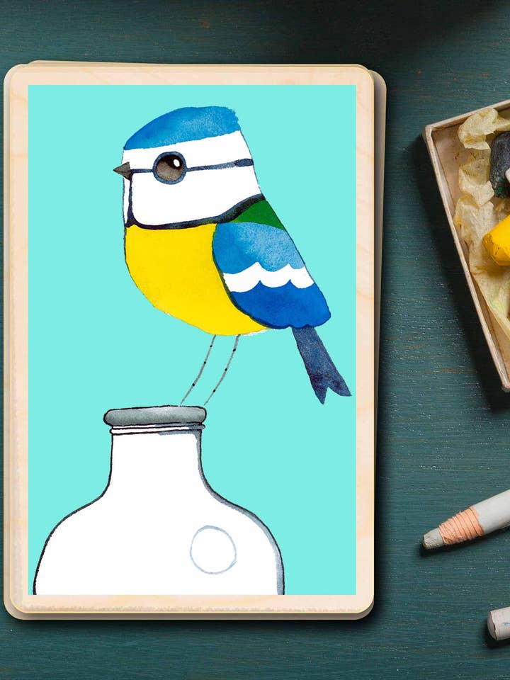 Blue Tit - Eco-friendly cards & magnets for wholesale by THE WOODEN POSTCARD COMPANY