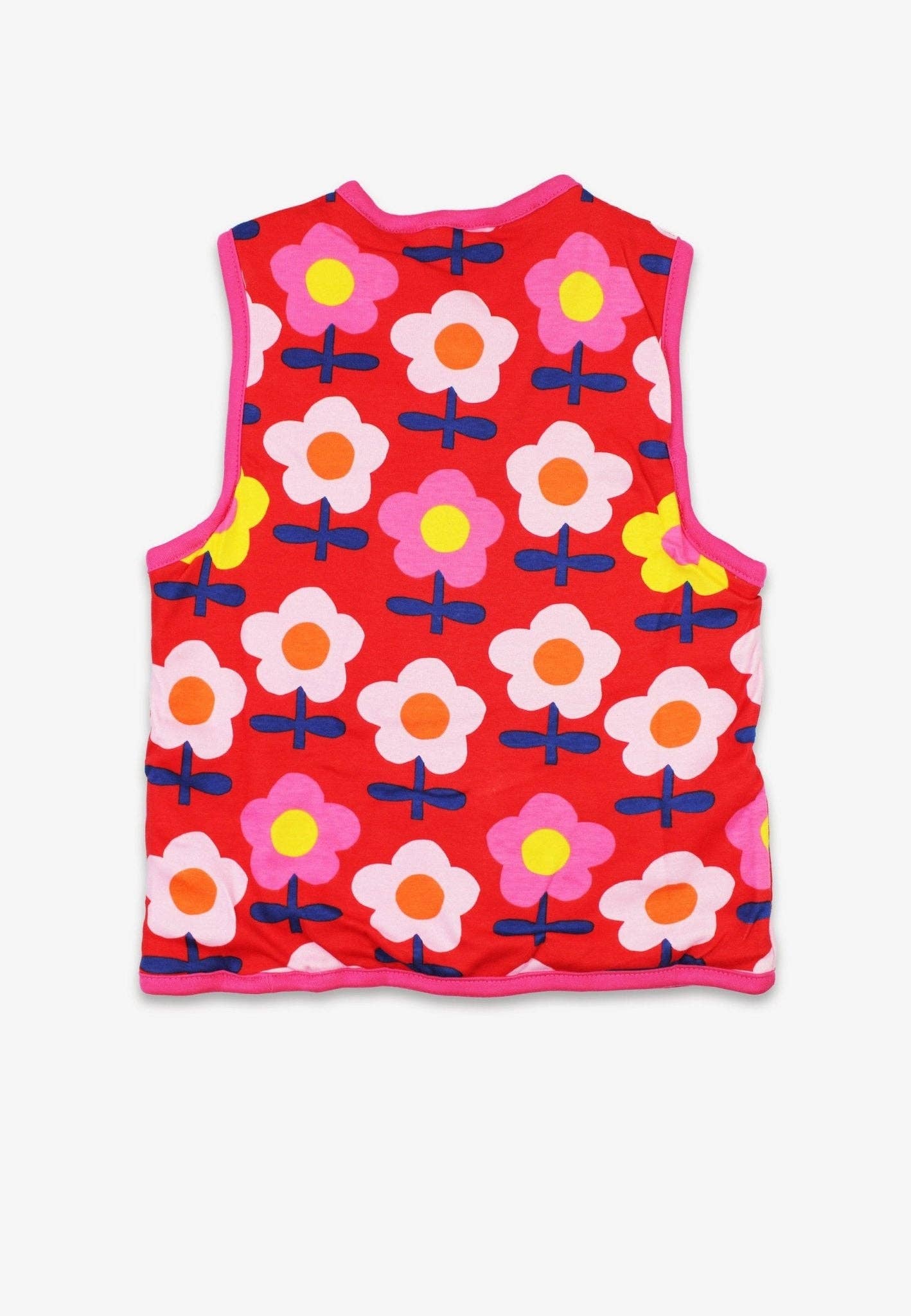 Toby Tiger GmbH - Wholesale Outerwear Vest - Kids - Bio-Baumwoll Kinder Fleece Sweatweste zum Wenden mit Retro-Blumen-Druck3
