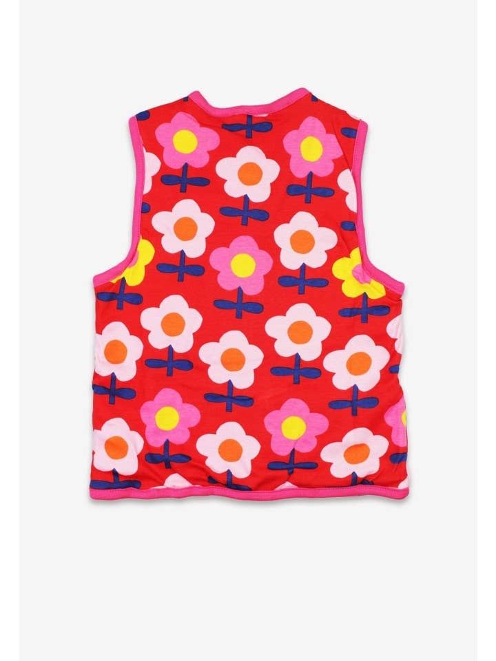 Toby Tiger GmbH - Wholesale Outerwear Vest - Kids - Bio-Baumwoll Kinder Fleece Sweatweste zum Wenden mit Retro-Blumen-Druck3