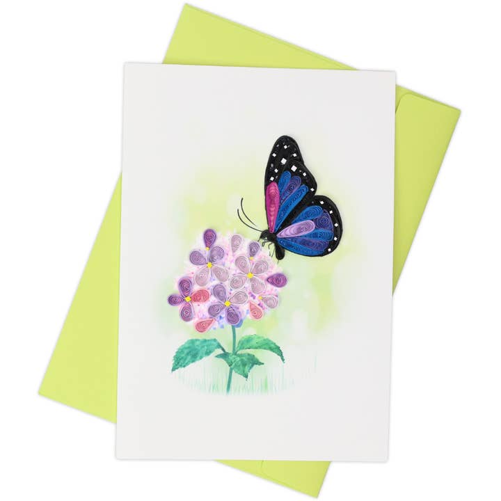 Carte à broder en forme de papillon sur fleurs pour la vente par Blue Bird Cards