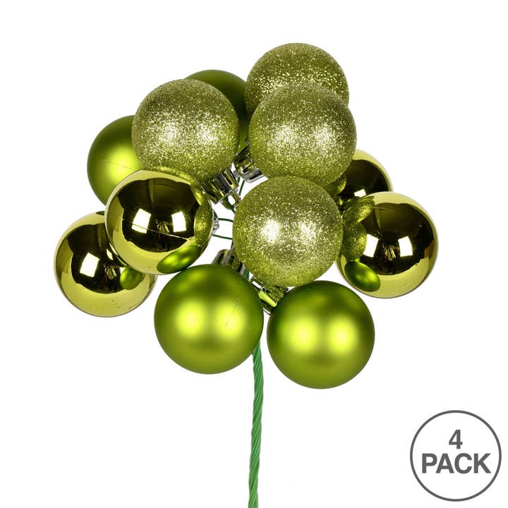 Vickerman 12" Lime Ball Ornament Christmas Pick, 4 per set for wholesale on Faire1