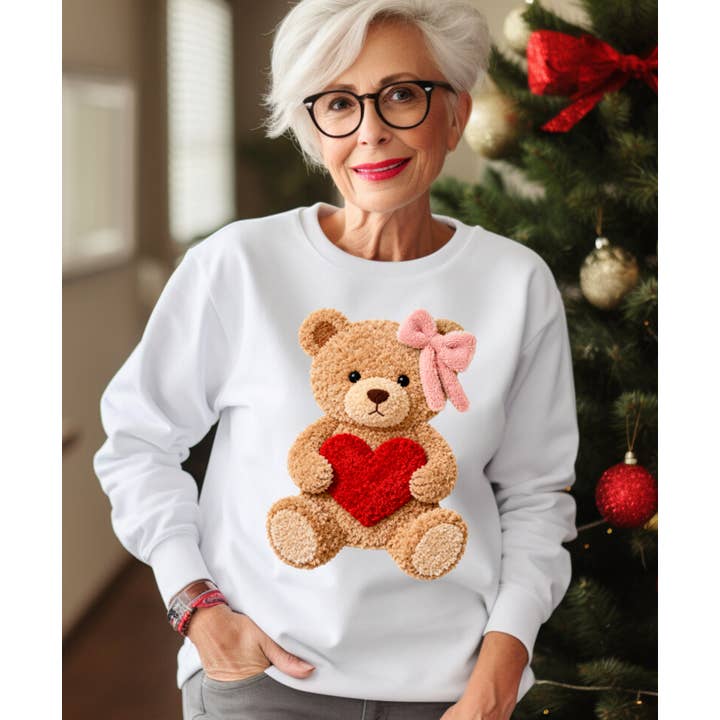 Valentine Teddy Bear Crewneck, Graphic Sweatshirt for wholesale by Patty B’zz
