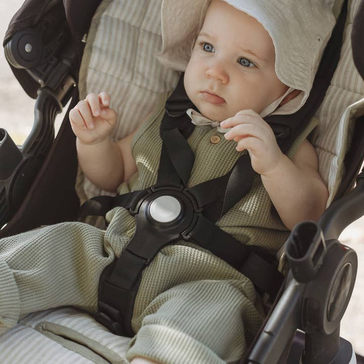 linen label - Wholesale Pram cover/accessory - Sage & Pinstripe- French Linen Pram stroller Liner cushion1