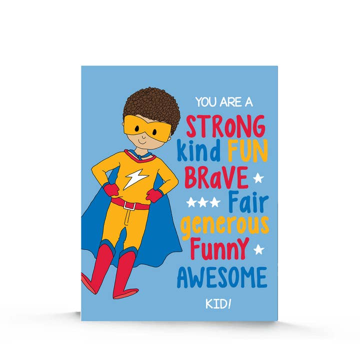 Superhero Boy and Empowering Words Birthday Card for wholesale by Stacey M Design