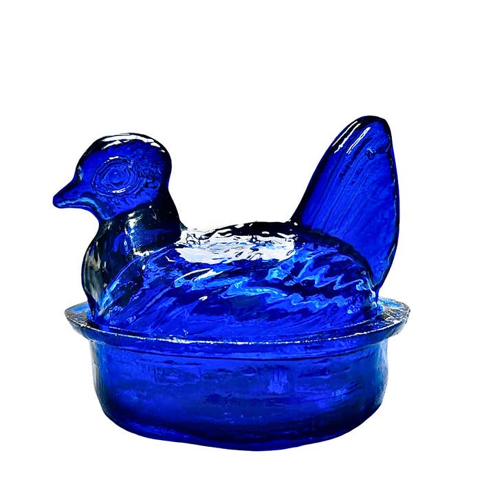 Kitchen One - Wholesale Decorative Plate/Dish/Bowl - Nesting Hen Bowl - SAPHIRE BLUE | Hand Blown Glass