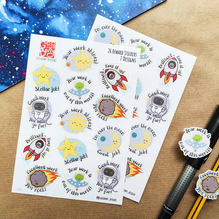 Teacher Reward Stickers No.6 - Outer Space for wholesale by GojiBerry Designs