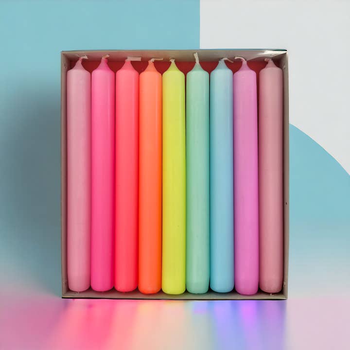 Pink Stories - Wholesale Tapered Candle/Candlestick - Dip Dye Neon * Rainbow Box