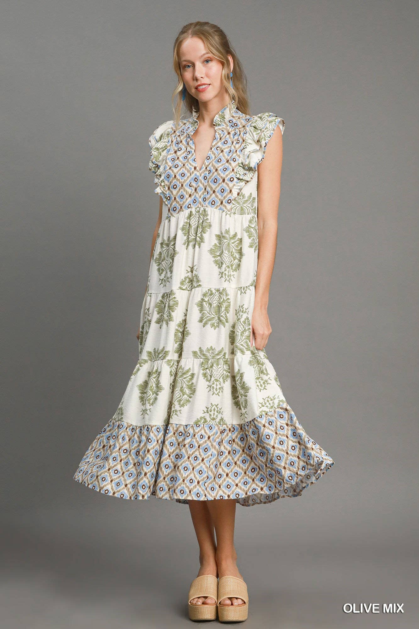 Vanilla Monkey – wholesale Klänning - Dam – Blandad tryckt midiklänning med kontrasterande kantband4