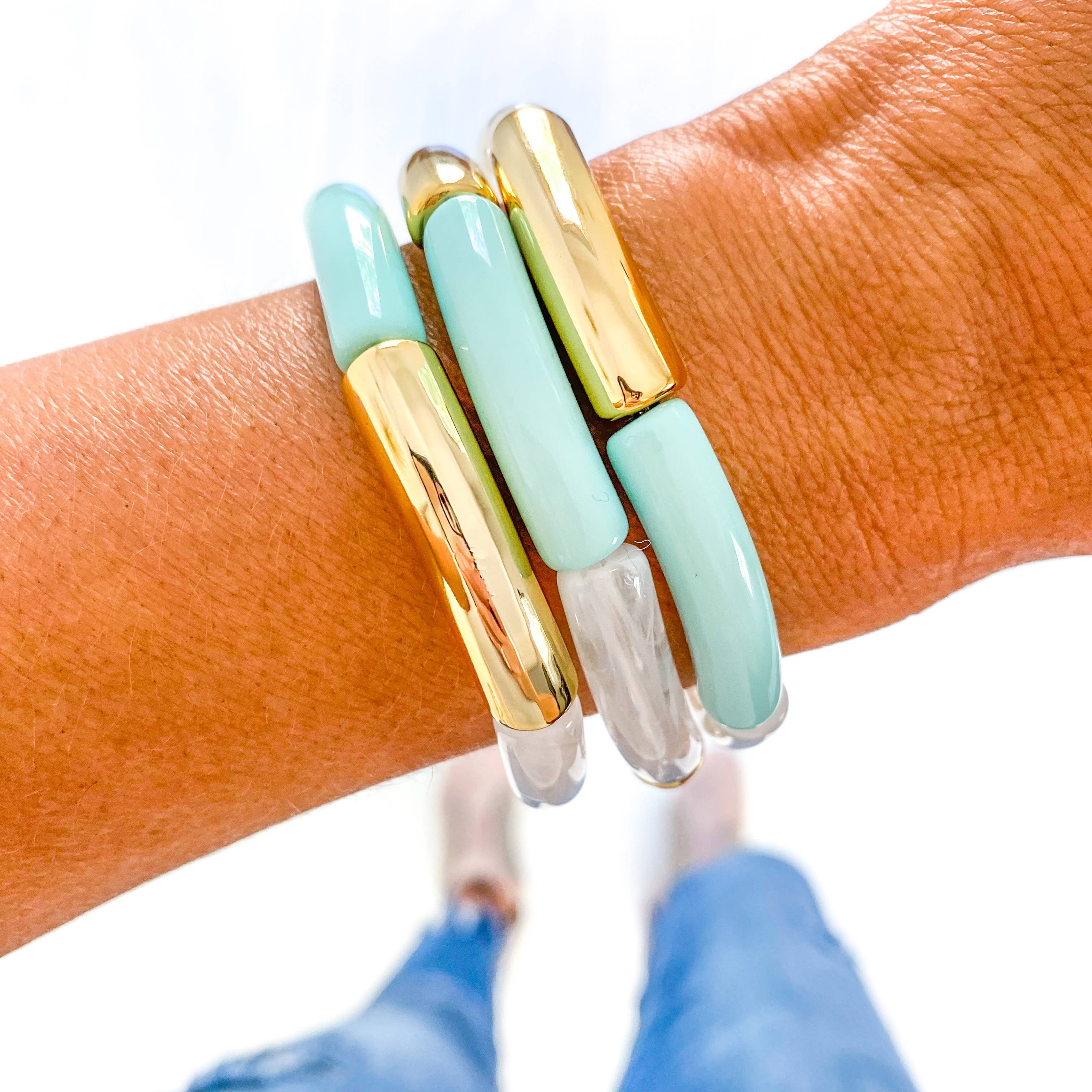 Savvy Bling - Vendita all'ingrosso Bracciale con perline - Tubo acrilico blu Tiffany chiaro bambù3