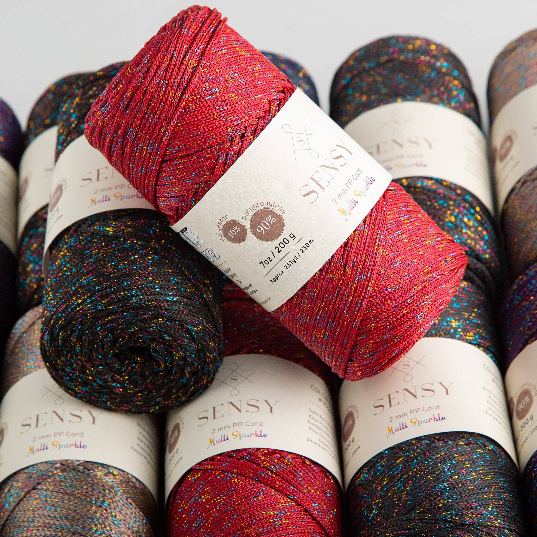 Sensy - Wholesale Yarn - Sensy Premium 2mm Multi Sparkle - 251 yards 90% Polypropylene / 10% Polyester Macrame Cord11