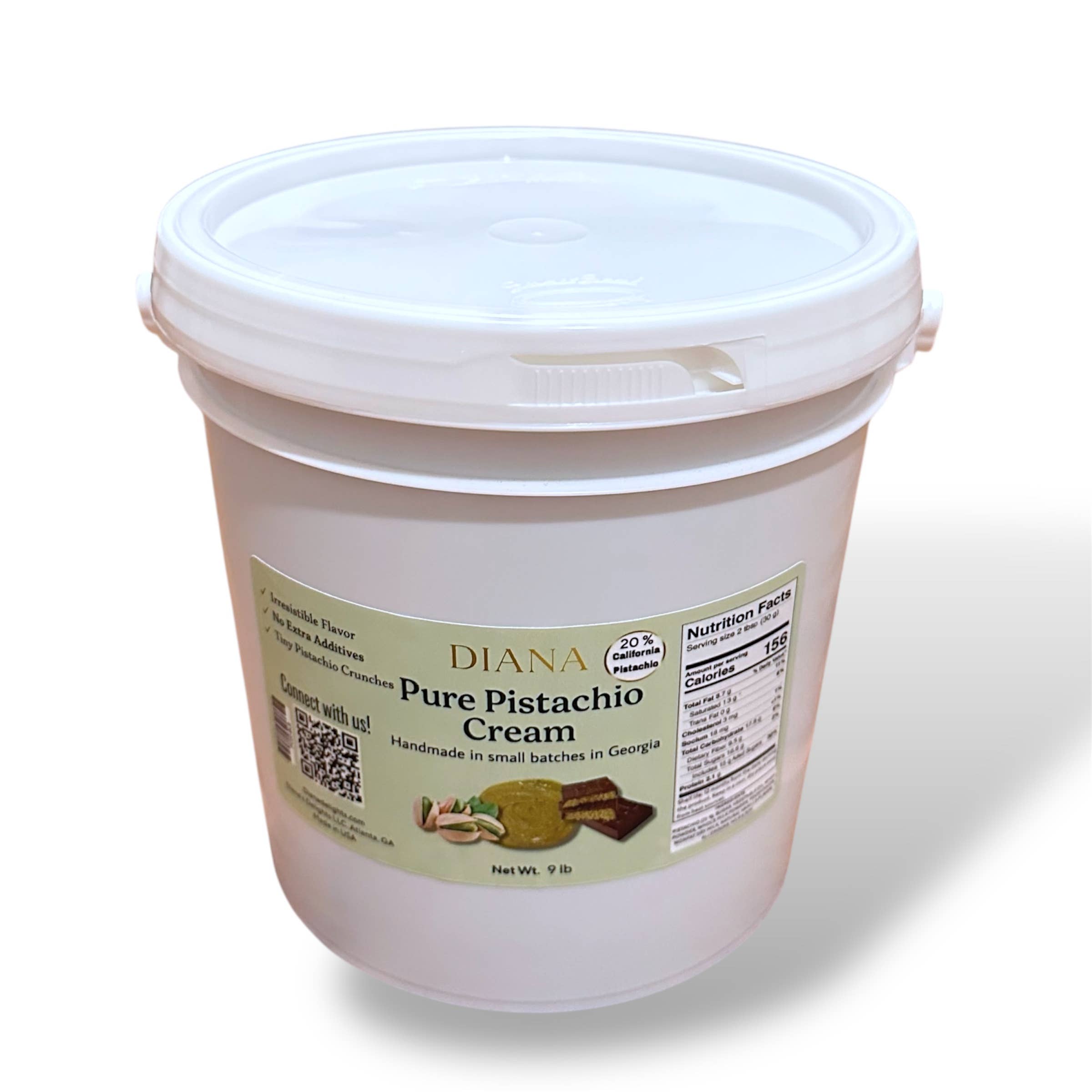 Diana's Delights LLC - Wholesale Nut Butter - 9 lb PISTACHIO CREAM, 20% pistachio, Dubai chocolate pistachio cream1