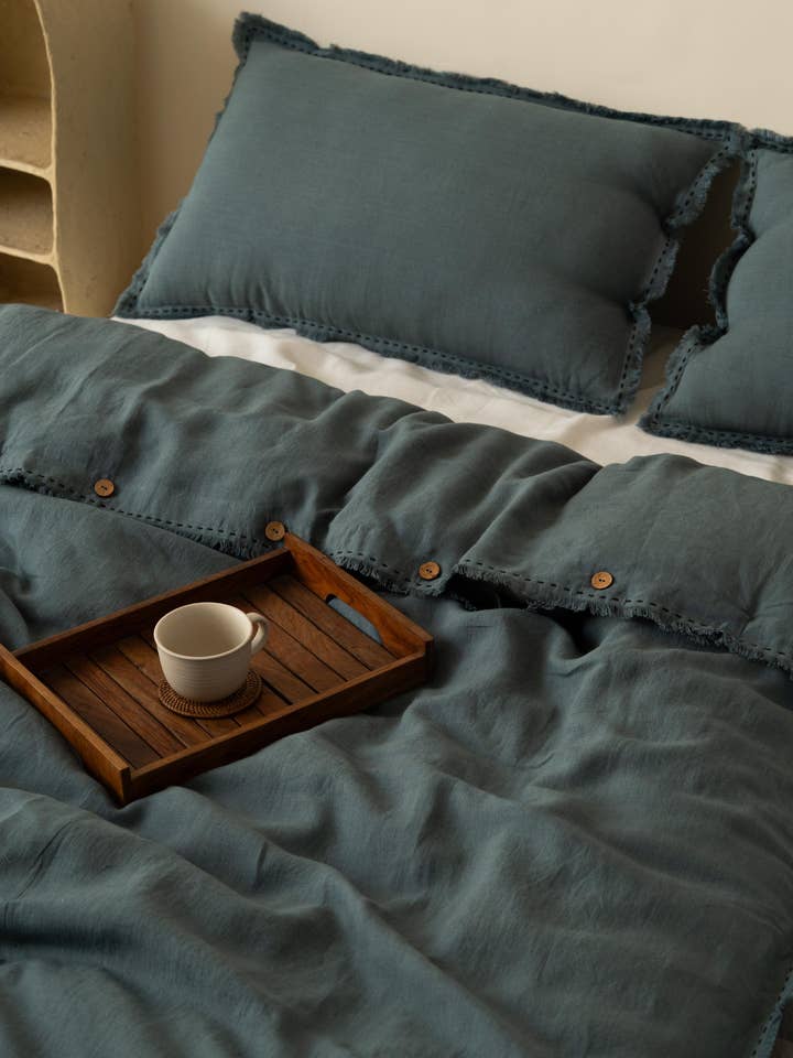 Linen Duvet Cover – Kantha with Fringe Edge for wholesale by Live Linen