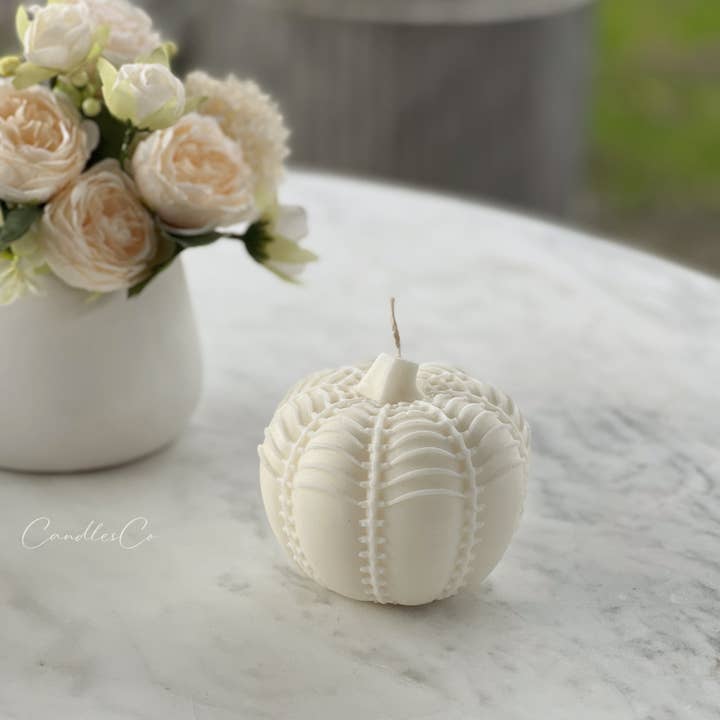 White Large Pumpkin Candle for wholesale on Faire2