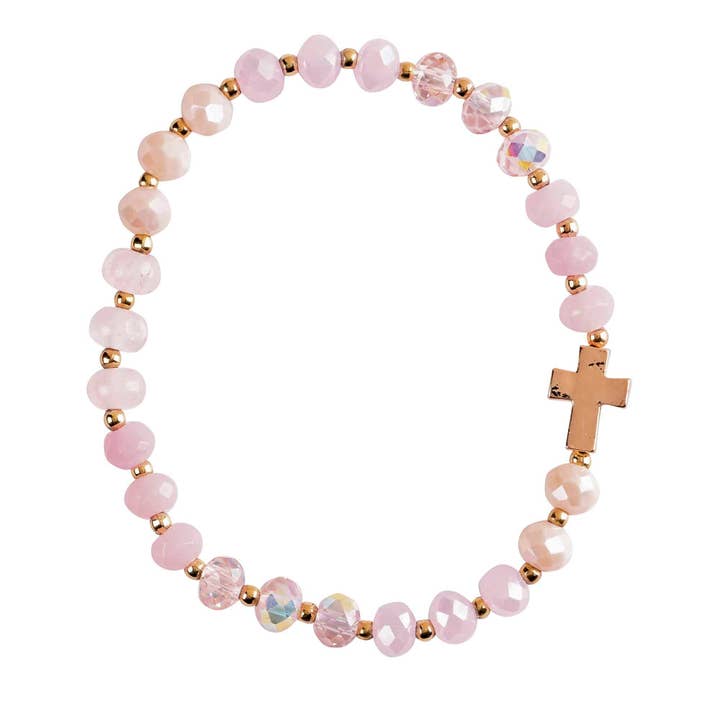 Pulseira Elástica Rosa Gemstone/Cross por atacado de Magnolia