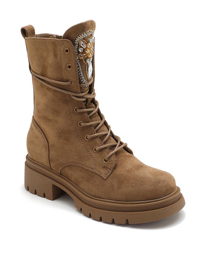 Joia Paris - Wholesale Booties - Women's - WZ-79 lace-up wedge ankle boots with rhinestones