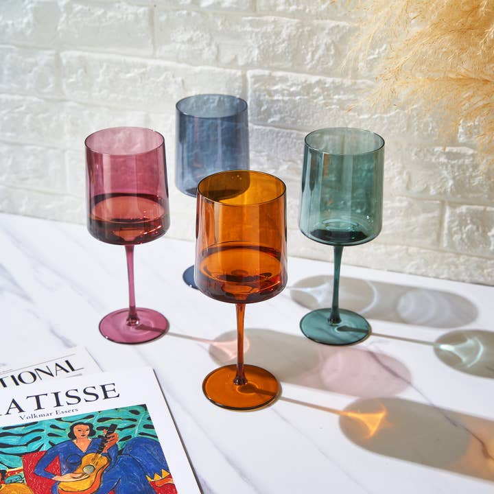 The Wine Savant / Khen Glassware – wholesale Vinglas – Färgade fyrkantiga kristall vinglas Set med 4 stora 13,5 oz