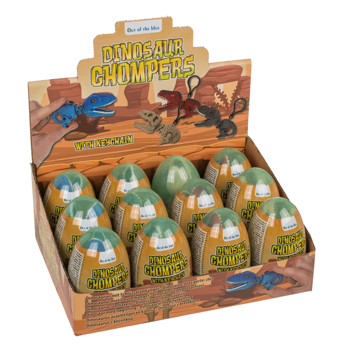 Out of the blue KG - Vente Porte-clés – enfant - Chompers dinosaure avec porte-clés, 4 couleurs assorties, œuf en plastique2