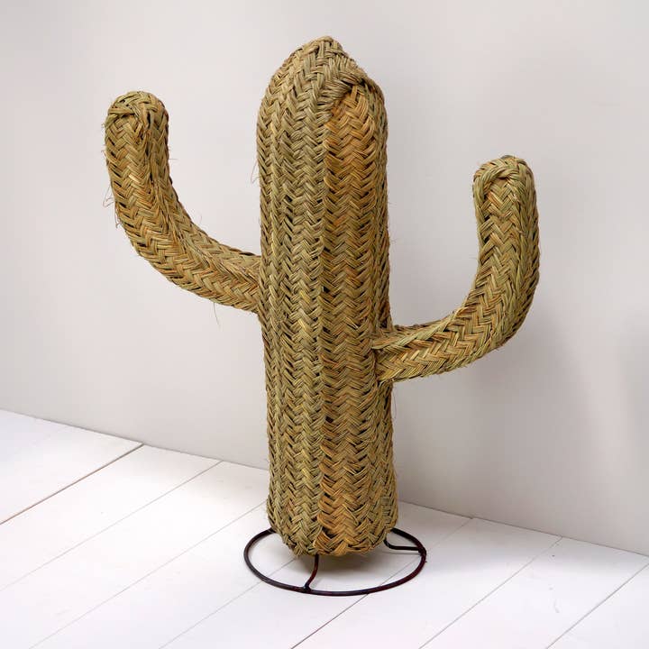 Bohome Living - Wholesale Decorative Tabletop Object - Braided straw Doum Cactus on stand 80cm0