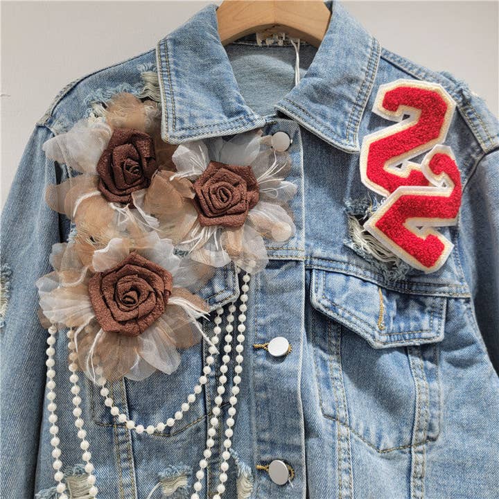 Classic Blue M276 2025 Fall Women’s Embroidered Beaded Denim Jacket for wholesale on Faire2