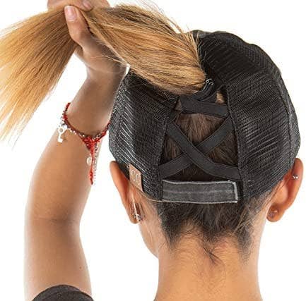 Funky Junque - Wholesale Ponytail Cap - Women's - Criss Cross Ponycap - American Flag (Black)1
