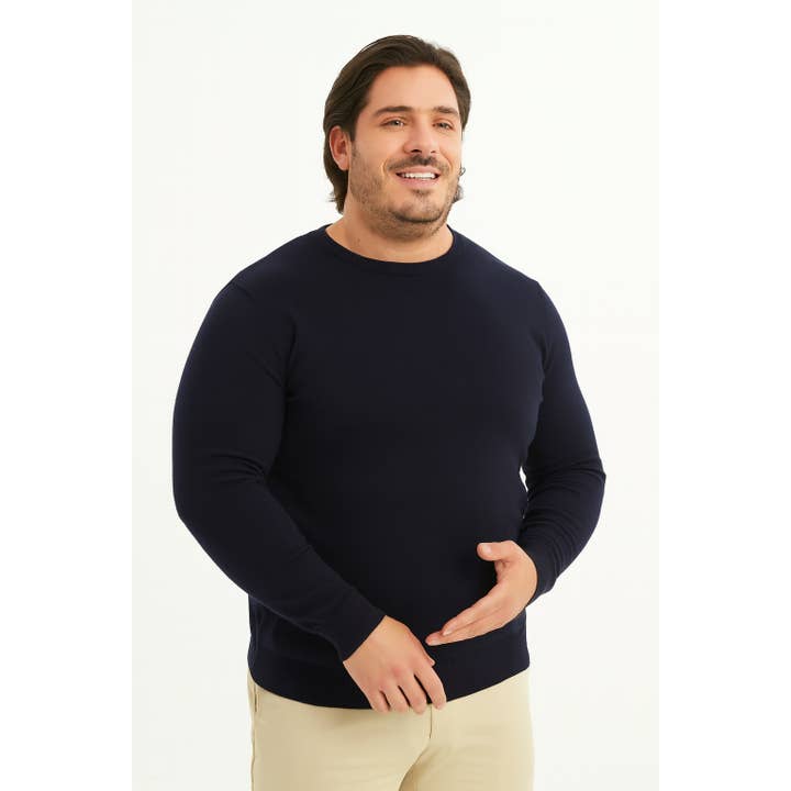 CASHMERE TOUCH trui met ronde hals 2XL tot 5XL - Navy voor wholesale door Yves Enzo
