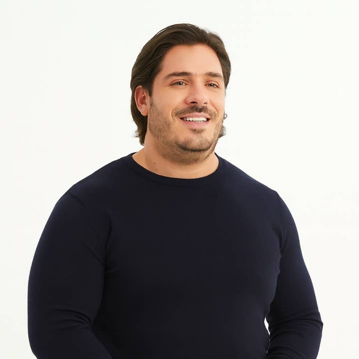 Crew neck jumper 2XL to 5XL in navy blue for wholesale by Yves Enzo