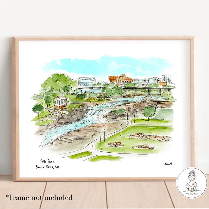 Sioux Falls, South Dakota - Falls Park. Art Print for wholesale by Messy Heart Studio