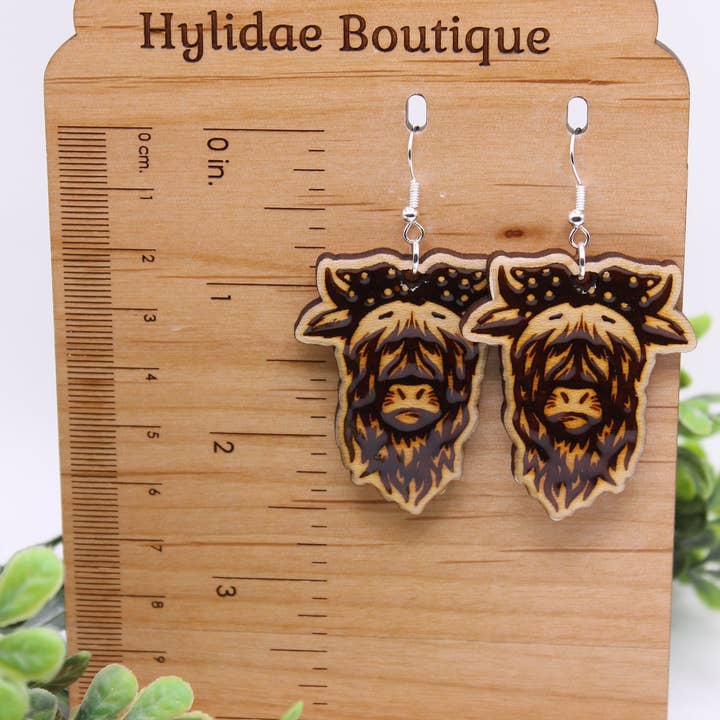 Highland Cow med pannband || Dinglande örhängen för wholesale av Hylidae Boutique