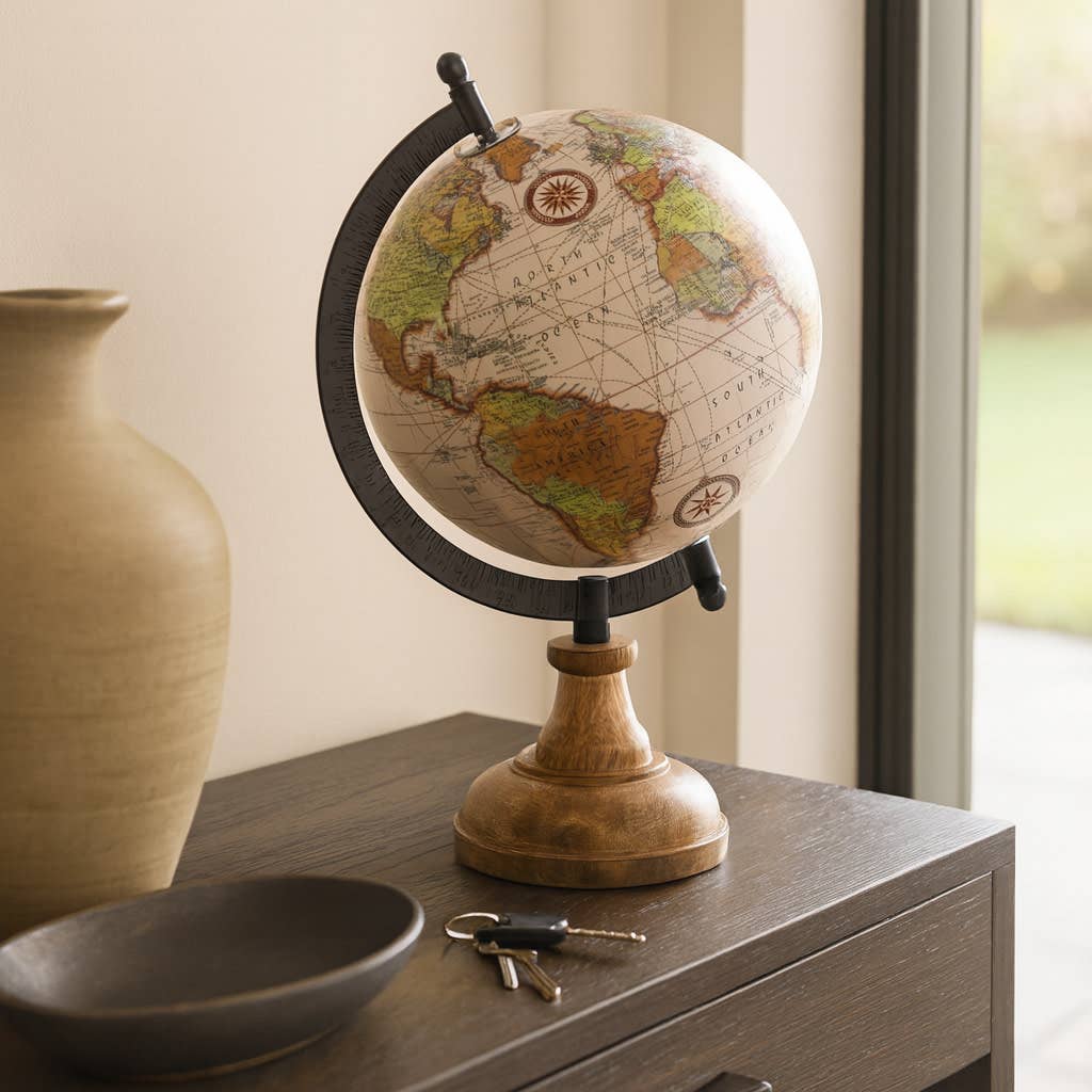 Sagebrook Home - Wholesale Desk Globe - Resin Wood Base Globe Sculpture - Natural, 12 in.2