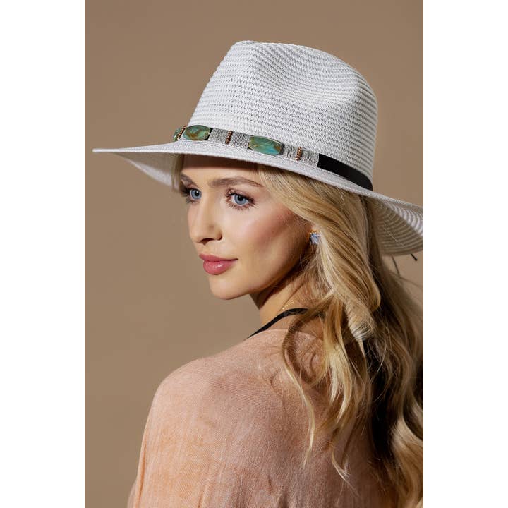 Urbanista - Wholesale Straw Hat - Women's - Turquoise Beaded Band Straw Sun Hat