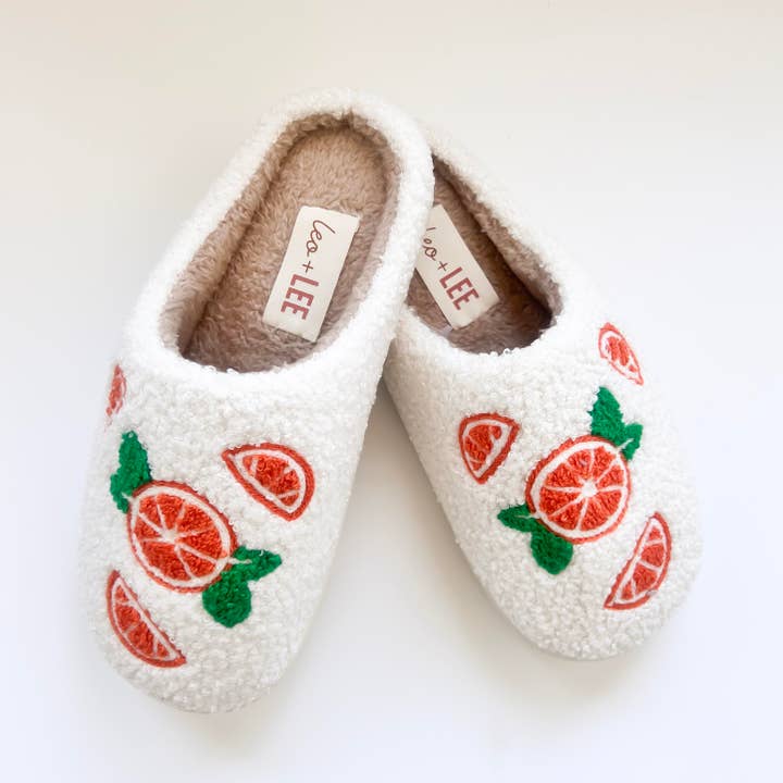 Leo & Lee Studio – Großhandel Hausschuhe – Damen – Citrus Orange Gemütlicher Hausschuh – Frucht Fleece Hausschuhe2