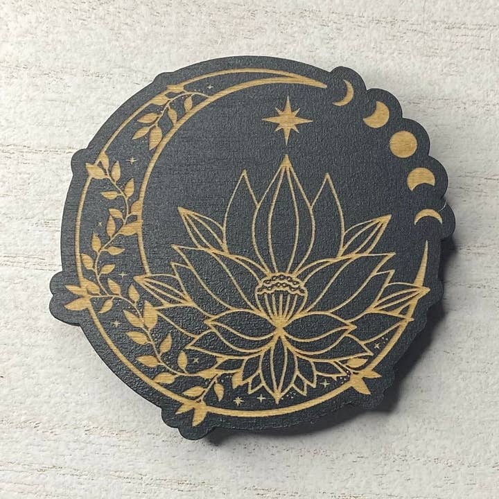 Moon Phase Lotus Wooden Magnet for wholesale by Kraftmir