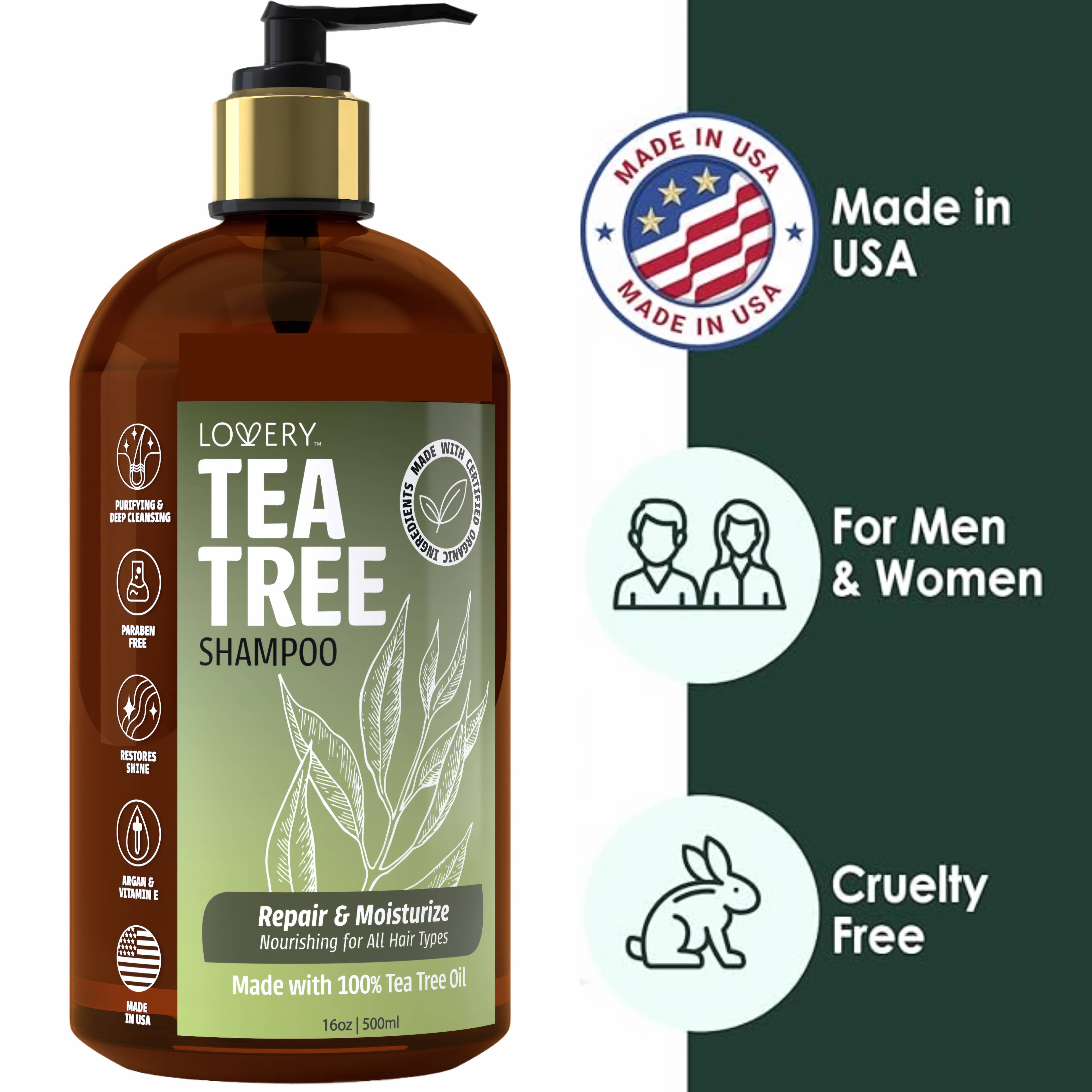 Lovery - Wholesale Hair Shampoo - Tea Tree Shampoo, Made in USA, 16 oz.3