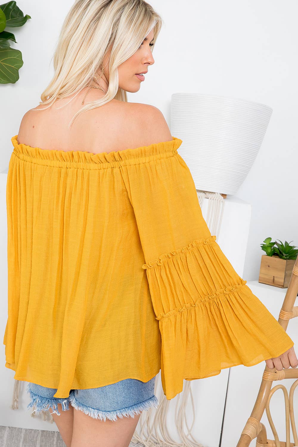 Sweet Lovely by Jen - Wholesale Blouse – Women’s - OFF SHOULDER TIERED BELL SLEEVE TOP51